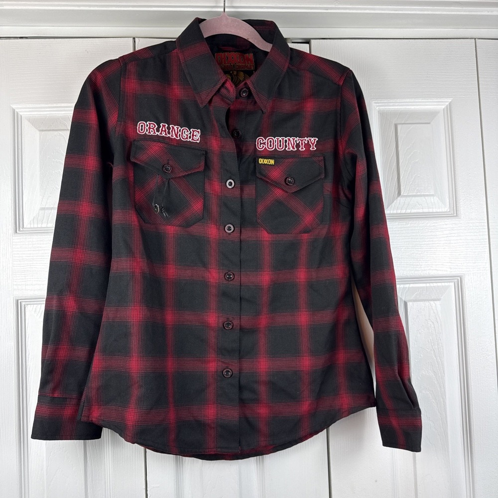 Dixxon Flannel Women's Size Small The Griffin Red Plaid Button Up Orange County